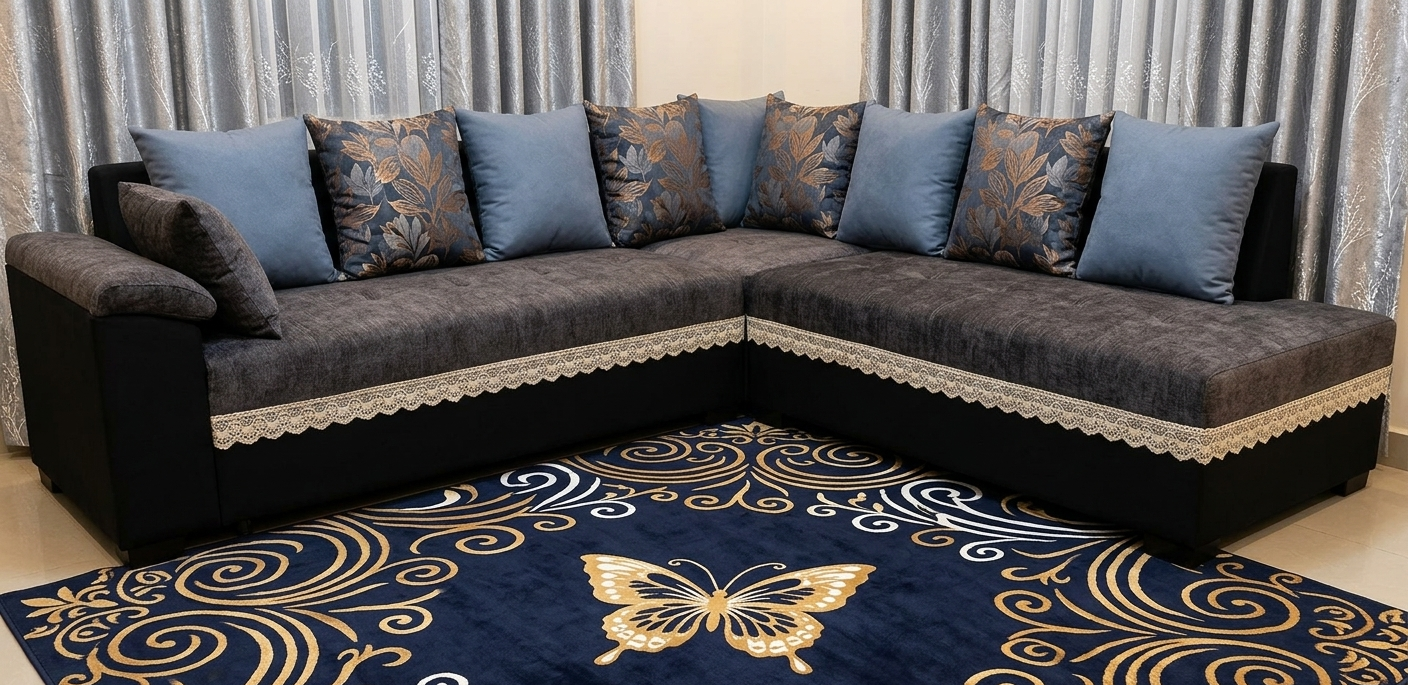 طقم كنب مشرط وسادة (3 كنبات + 6 مناديل)
